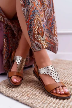 Damskie Buty Sergio Leone Sandały Damskie Płaskie Sergio Leone SK011 Camel Lirielle