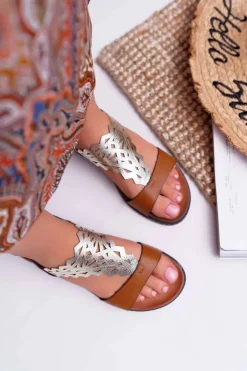 Damskie Buty Sergio Leone Sandały Damskie Płaskie Sergio Leone SK011 Camel Lirielle