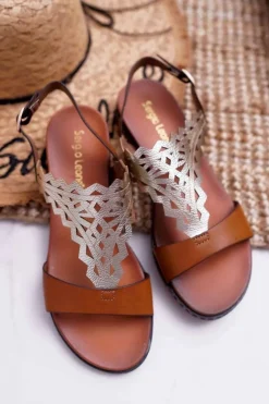 Damskie Buty Sergio Leone Sandały Damskie Płaskie Sergio Leone SK011 Camel Lirielle