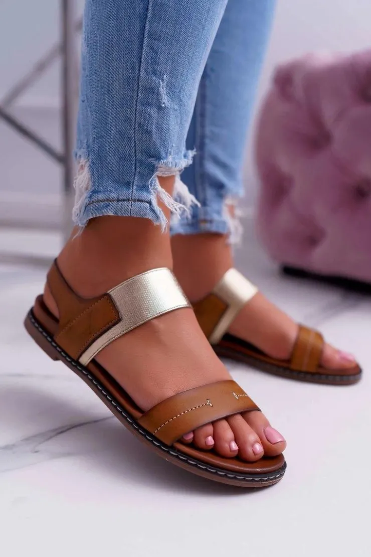 Discount Buty Sergio Leone Sandały Damskie Płaskie Sergio Leone SK014 Camel Agrina