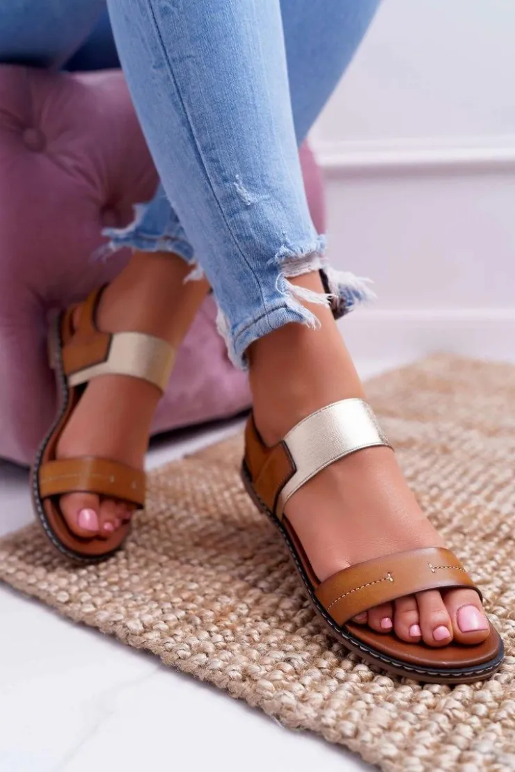 Discount Buty Sergio Leone Sandały Damskie Płaskie Sergio Leone SK014 Camel Agrina