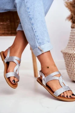 Boto Sandały Płaskie*Sandały Damskie Płaskie Srebrne Rachel