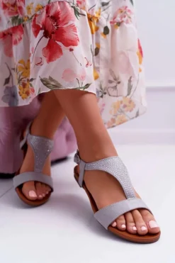 Boto Sandały Płaskie*Sandały Damskie Płaskie Szare Sorsano