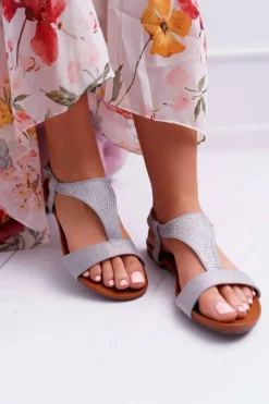 Boto Sandały Płaskie*Sandały Damskie Płaskie Szare Sorsano