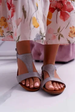 Boto Sandały Płaskie*Sandały Damskie Płaskie Szare Sorsano