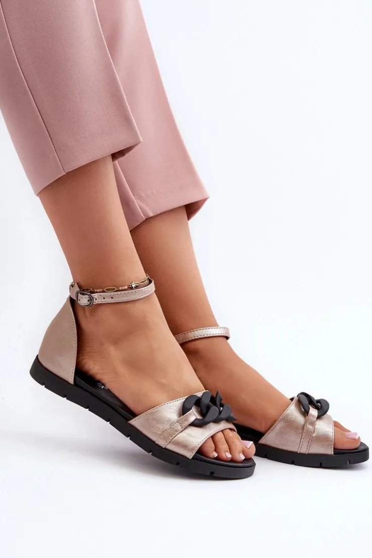 Buty damskie Vinceza Sandały Płaskie*Sandały Damskie Płaskie Z Łańcuchem Vinceza 17320 Złote