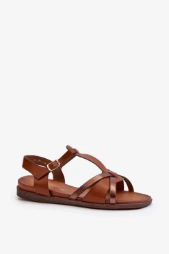 Damskie Buty Sergio Leone Sandały Damskie Płaskie Z Eko Skóry Sergio Leone SK071H Brązowe