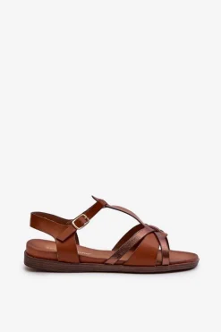 Damskie Buty Sergio Leone Sandały Damskie Płaskie Z Eko Skóry Sergio Leone SK071H Brązowe