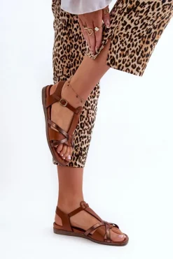 Damskie Buty Sergio Leone Sandały Damskie Płaskie Z Eko Skóry Sergio Leone SK071H Brązowe