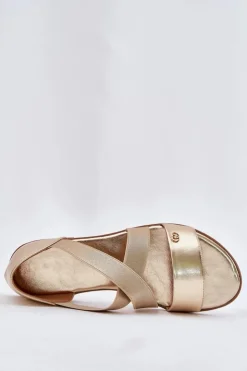 Evento Sandały Płaskie*Sandały Damskie Płaskie Z Elastycznymi Paskami Złote Marinea Złoty