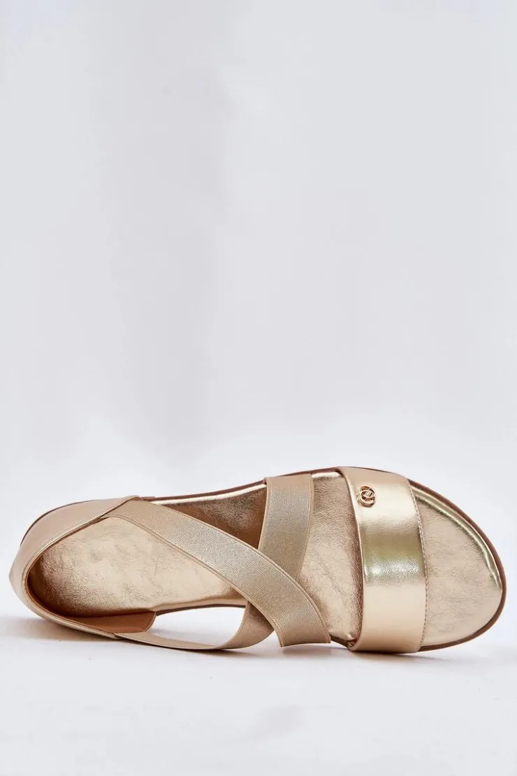 Evento Sandały Płaskie*Sandały Damskie Płaskie Z Elastycznymi Paskami Złote Marinea Złoty