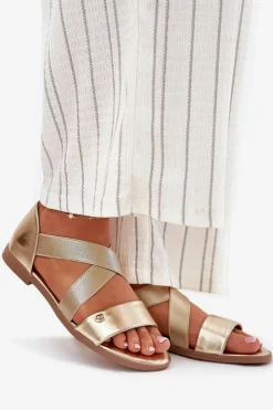 Evento Sandały Płaskie*Sandały Damskie Płaskie Z Elastycznymi Paskami Złote Marinea Złoty