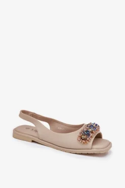 Damskie Damskie buty S.Barski Sandały Damskie Płaskie Z Kryształkami S.Barski KV51-079 Beżowe