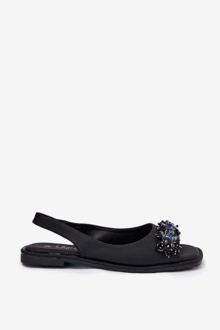 New Damskie buty S.Barski Sandały Damskie Płaskie Z Kryształkami S.Barski KV51-079 Czarne Czarny