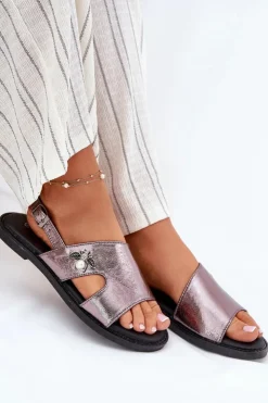 Buty damskie Vinceza Sandały Płaskie*Sandały Damskie Płaskie Z Ozdobnym Detalem Vinceza 17378 Srebrne Srebrny