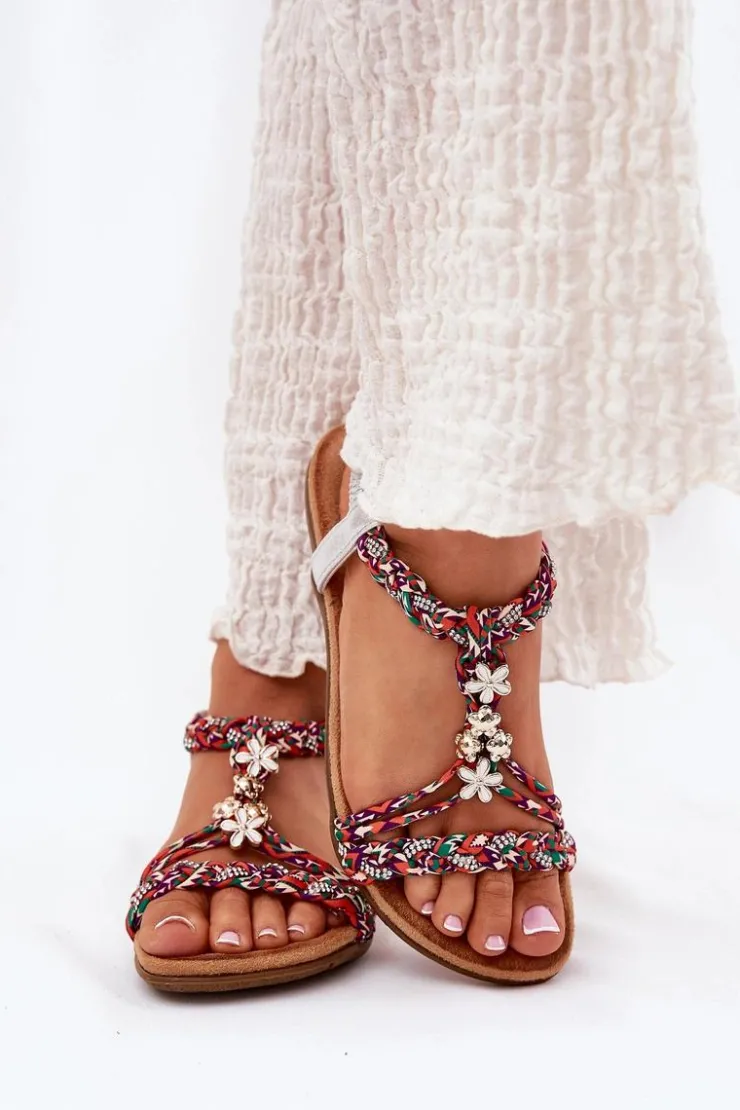 Damskie Artiker Sandały Damskie Płaskie Z Plecionymi Paskami I Przypinkami 54C1322 Multikolor