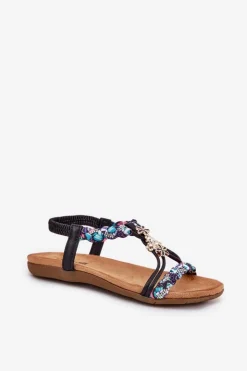 Damskie Artiker Sandały Damskie Płaskie Z Plecionymi Paskami I Przypinkami 54C1331 Czarne