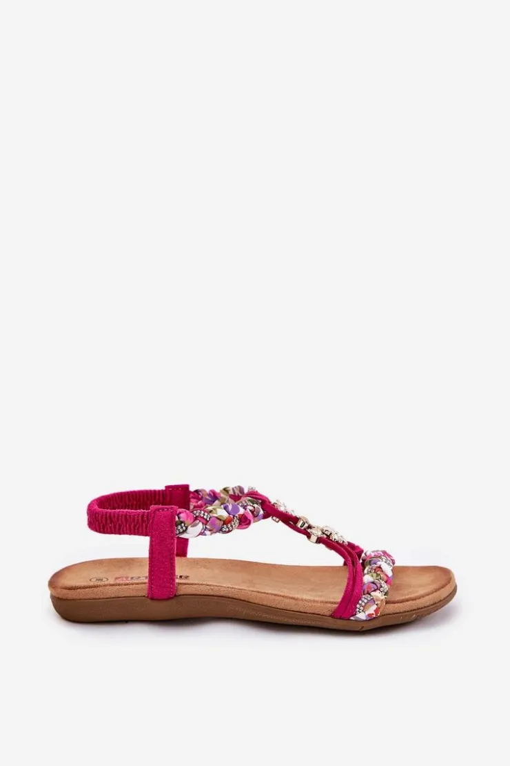 Damskie Artiker Sandały Damskie Płaskie Z Plecionymi Paskami I Przypinkami 56C1314 Fuksja