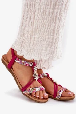 Damskie Artiker Sandały Damskie Płaskie Z Plecionymi Paskami I Przypinkami 56C1314 Fuksja