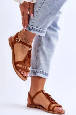 Boto Sandały Płaskie*Sandały Damskie Płaskie Zamszowe Boho Brązowe Lucami