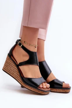 Discount Maciejka Sandały Damskie Skórzane Na Koturnie 06657-01 Czarne