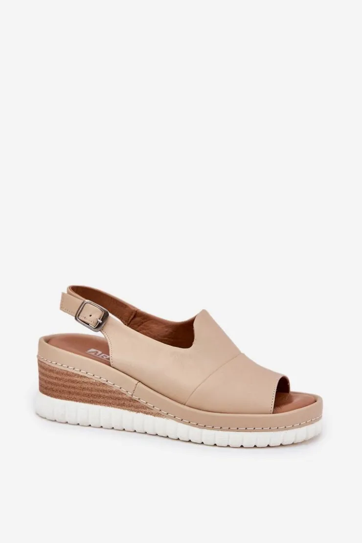 Damskie Artiker Sandały Damskie Skórzane Na Koturnie 56C0919 Beżowe