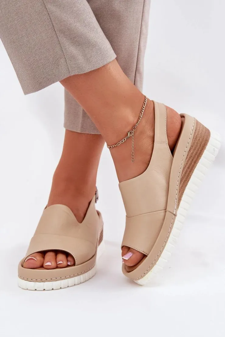 Damskie Artiker Sandały Damskie Skórzane Na Koturnie 56C0919 Beżowe