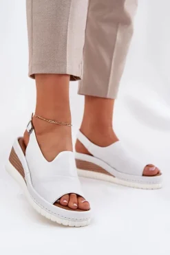 Artiker Sandały Na Koturnie*Sandały Damskie Skórzane Na Koturnie 56C0918 Białe Biały