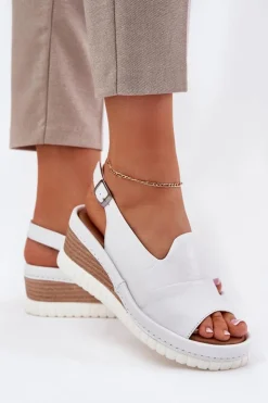 Artiker Sandały Na Koturnie*Sandały Damskie Skórzane Na Koturnie 56C0918 Białe Biały