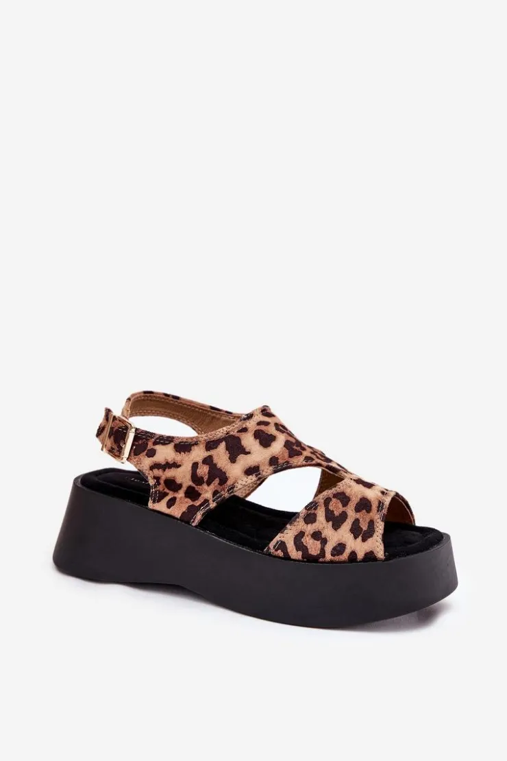 Damskie Boto Sandały Damskie W Panterkę Na Platformie Eko Zamszowe Brązowe Karonia