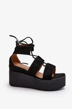 Clearance Boto Sandały Damskie Wiązane Czarne Helavi