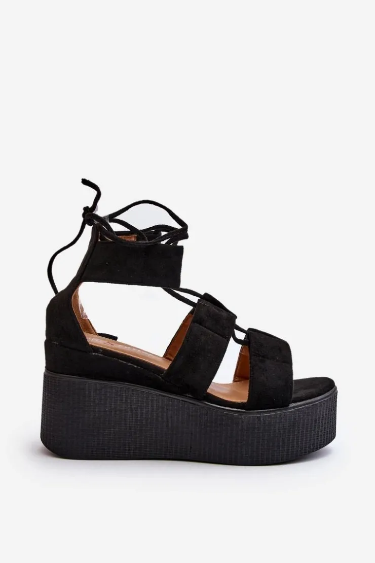 Clearance Boto Sandały Damskie Wiązane Czarne Helavi