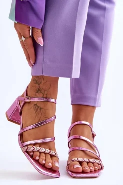 Boto Sandały Na Obcasie*Sandały Damskie Wzór Skóry Węża Fioletowe Amorio