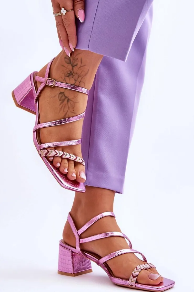 Boto Sandały Na Obcasie*Sandały Damskie Wzór Skóry Węża Fioletowe Amorio