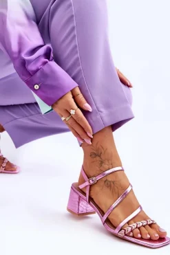 Boto Sandały Na Obcasie*Sandały Damskie Wzór Skóry Węża Fioletowe Amorio