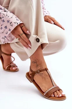 Best Boto Sandały Damskie Z Cyrkoniami Brązowe Penna