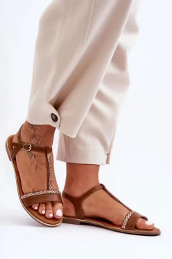 Best Boto Sandały Damskie Z Cyrkoniami Brązowe Penna