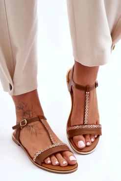 Best Boto Sandały Damskie Z Cyrkoniami Brązowe Penna