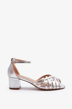 Boto Sandały Damskie Z Eko Skóry Na Niskim Obcasie Srebrne Monsha