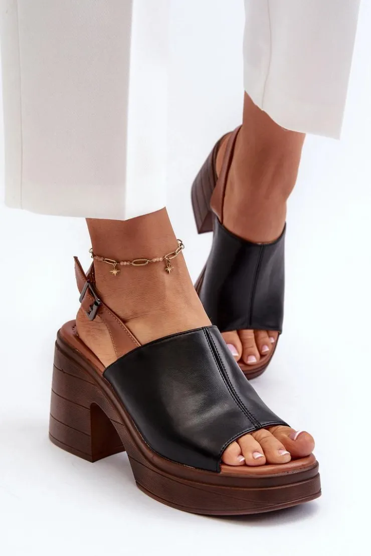 Buty damskie Vinceza Sandały Na Obcasie*Sandały Damskie Z Eko Skóry Na Masywnym Obcasie I Platformie Czarne Meeyah