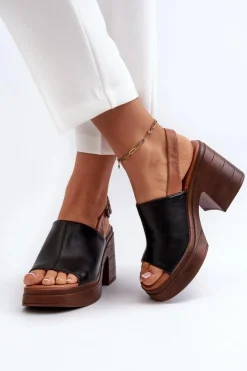 Buty damskie Vinceza Sandały Na Obcasie*Sandały Damskie Z Eko Skóry Na Masywnym Obcasie I Platformie Czarne Meeyah