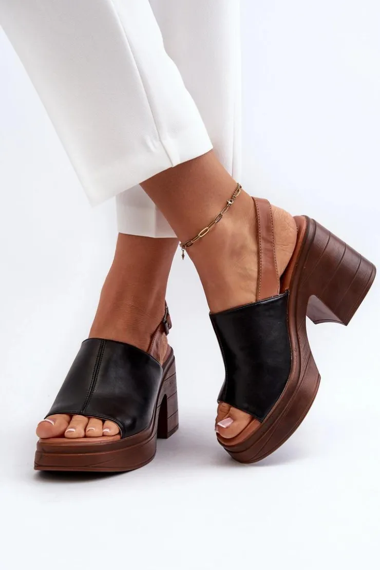 Buty damskie Vinceza Sandały Na Obcasie*Sandały Damskie Z Eko Skóry Na Masywnym Obcasie I Platformie Czarne Meeyah