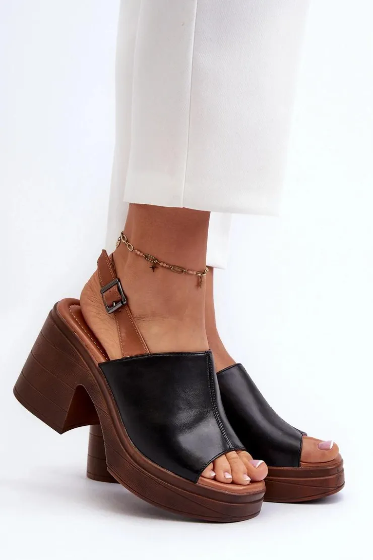 Buty damskie Vinceza Sandały Na Obcasie*Sandały Damskie Z Eko Skóry Na Masywnym Obcasie I Platformie Czarne Meeyah