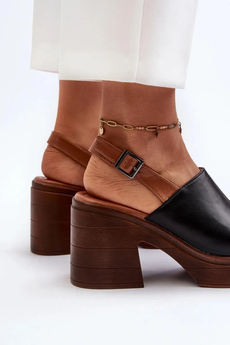 Buty damskie Vinceza Sandały Na Obcasie*Sandały Damskie Z Eko Skóry Na Masywnym Obcasie I Platformie Czarne Meeyah