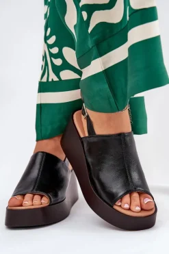 Discount Boto Sandały Damskie Z Eko Skóry Na Platformie I Koturnie Czarne Leaniria