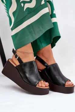 Discount Boto Sandały Damskie Z Eko Skóry Na Platformie I Koturnie Czarne Leaniria