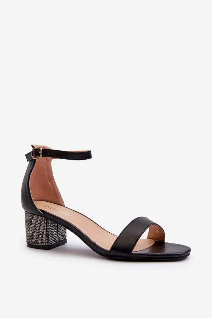 Damskie Boto Sandały Damskie Z Eko Skóry Na Zdobionym Obcasie Czarne Wiatalia