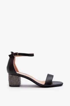 Damskie Boto Sandały Damskie Z Eko Skóry Na Zdobionym Obcasie Czarne Wiatalia