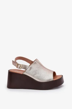 Boto Sandały Z Cholewką|Sandały Na Koturnie*Sandały Damskie Z Eko Skóry Na Platformie I Koturnie Złote Leaniria