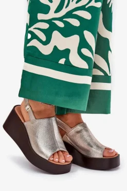 Boto Sandały Z Cholewką|Sandały Na Koturnie*Sandały Damskie Z Eko Skóry Na Platformie I Koturnie Złote Leaniria